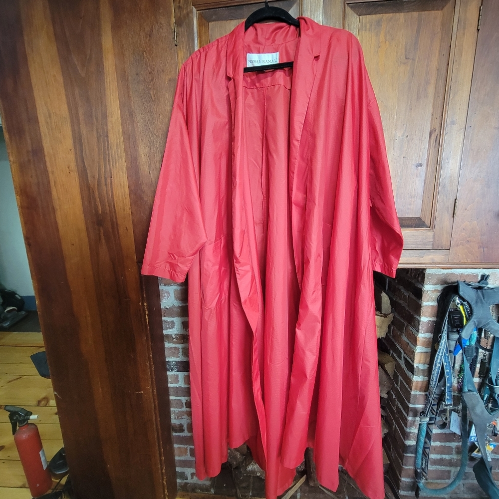 VTG Norma Kamali Red Nylon Coat/ Wrap Dress - Petite - Made in USA